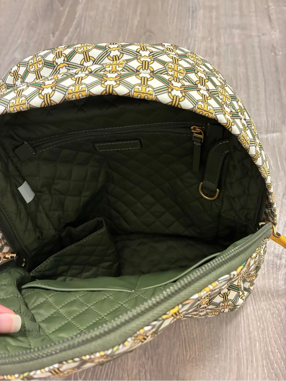 Tory Burch Printed Small Zip Backpack Yellow Green Gemini Medallion